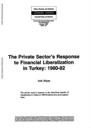 The private sector's response to financial liberalization in Turkey : 1980-82