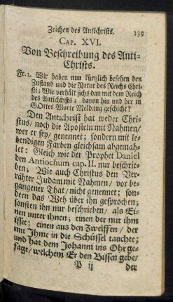 Cap. XVI. Von Beschreibung des Anti-Christs.