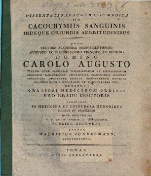 De cacochymiis sanguinis, indeque oriundis aegritudinibus
