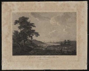 Park des Jagdschlosses Glienicke, im Hintergrund die Stadt Potsdam
