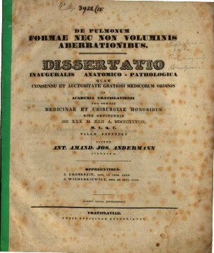 De pulmonum formae nec non voluminis aberrationibus : diss. inaug. anat.-pathol.