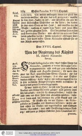Das XVIII. Capitel. Von der Regierung des Käysers M. Aurelii Alexandri Severi.