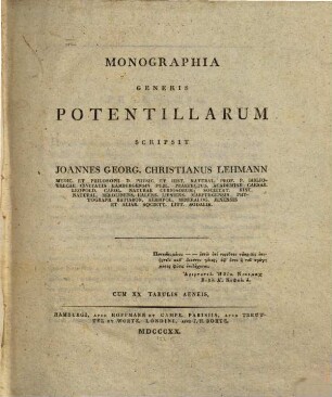 Monographia generis Potentillarum : Cum XX. tabb. aen.