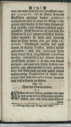 Cap. VI. Von der Praeservation
