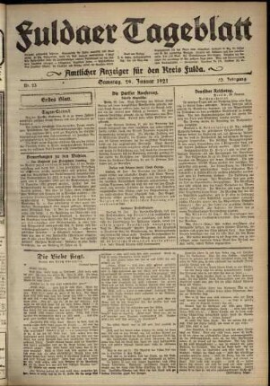 Erste Ausgabe vom Samstag, den 29. Januar 1921.