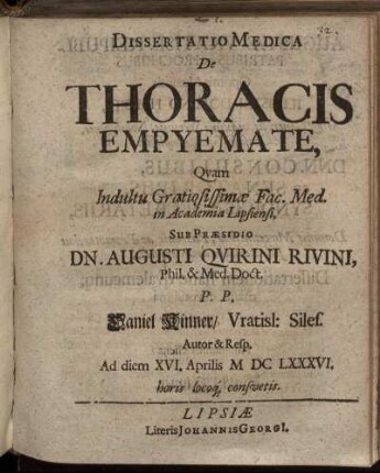 Dissertatio Medica De Thoracis Empyemate