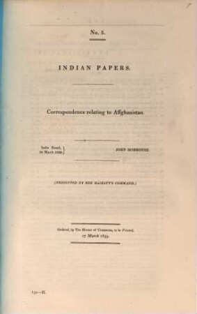 Indian Papers, No. 5. Correspondence relating to Affghanistan