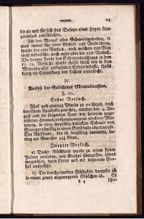 IV. Analyse des Sadschitzer Mineralwassers
