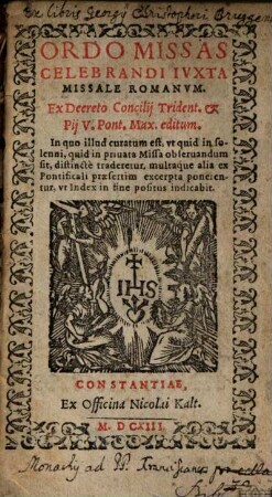 Ordo Missas celebrandi iuxt. miss. rom.