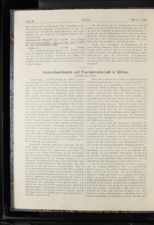 Steinkohleindustrie und Eisenbahnwirtschaft in Sibirien.