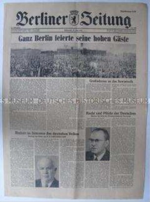 Tageszeitung "Berliner Zeitung" zum Staatsbesuch von Bulganin und Chrustschow in der DDR