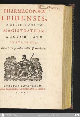 Pharmacopoea Leidensis : amplissimorum magistratuum auctoritate instaurata