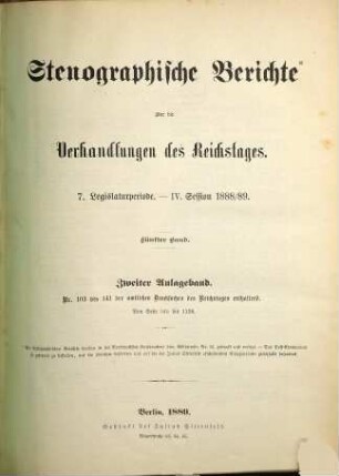 Verhandlungen des Reichstages. Stenographische Berichte. 109. 1888/89