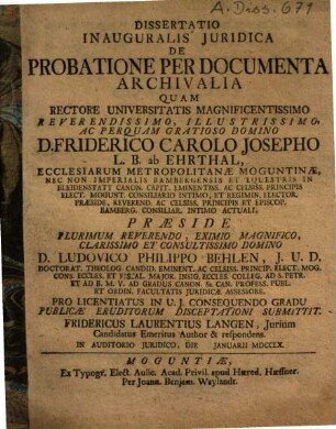 De probatione per documenta archivalia