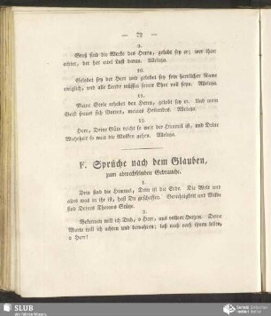 F. Sprüche nach dem Glauben, zum abwechselnden Gebrauche