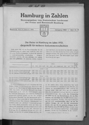 Die Preise in Hamburg im Jahre 1953, dargestellt für mehrere Einkommensschichten