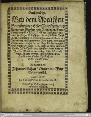Leichpredigt bey dem Begrebnis Catharinae Sophiae von Ponickaw
