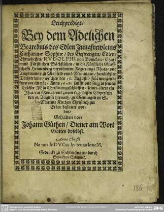 Leichpredigt bey dem Begrebnis Catharinae Sophiae von Ponickaw