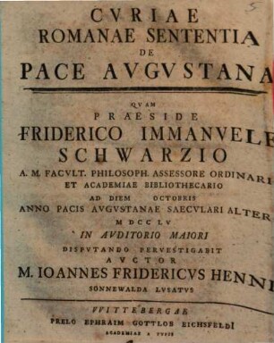 Cvriae Romanae Sententia De Pace Avgvstana