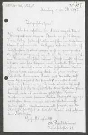 Brief von Otto Prechtelsbauer an Unbekannt