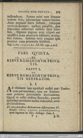 Pars Quinta. De Rebus Romanorum Privatis