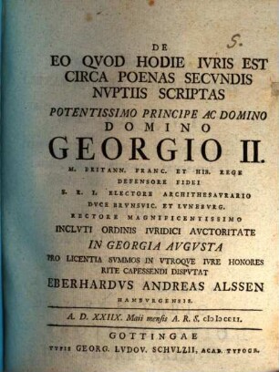 De Eo Qvod Hodie Ivris Est Circa Poenas Secvndis Nvptiis Scriptas