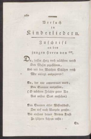 Zuschrift an den jungen Herrn von **.