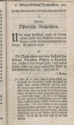 A. Die kurzgefaste Nachrichten von der Mission in Trankenbar von den beiden Jahren 1759 und 1760.