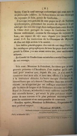 Copie de la lettre adressée à Monsieur le Président de l'Académie des Inscriptions et Belles-Lettres