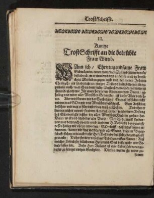 II. Kurtze TrostSchrifft an die betrübte Fraw Wittib.