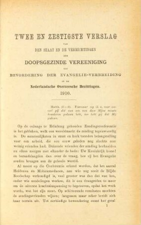 Twee en zestigste verslag van den staat en de verrichtingen der Doopsgezinde Vereeniging tot Bevordering der Evangelieverbreiding in de Nederlandsche Overzeesche Bezittingen 1910