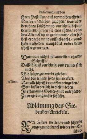 Abläinung des Siebenden Artickels.
