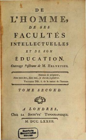 De L'Homme, De Ses Facultés Intellectuelles Et De Son Éducation, 2