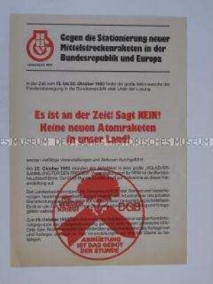 Propagandaflugblatt der Gewerkschaft HBV zur Aktionswoche gegen das atomare Wettrüsten
