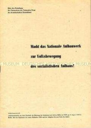 Sonderdruck der Nationalen Front zum Nationalen Aufbauwerk, mit Dokumentation der Beratung der Initiatoren und Helfer im NAW in Berlin