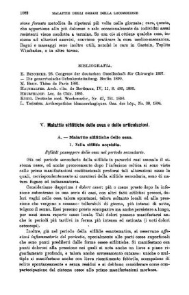 V. Malattie sifilitiche delle ossa e delle articolazioni.