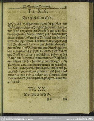 Tit. XIX. Des Pedellen Eid