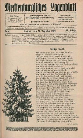 Nr. 6. Rostock, den 24. Dezember 1929. 58. Jahrg.