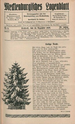 Nr. 6. Rostock, den 24. Dezember 1929. 58. Jahrg.