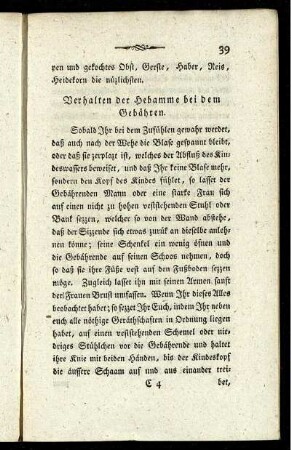 Verhalten der Hebamme bei dem Gebähren.
