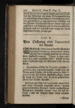 Cap. X. Von Oeffnung oder Paracenthesi des Bauchs.