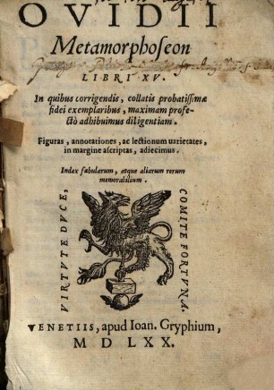 Ovidii Metamorphoseon Libri XV. : in quibus corrigendis ...