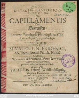 Diaskepsis Historico-Philologica De Capillamentis