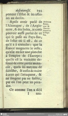 Discours Politique & tres-curieux sur le Paysbas