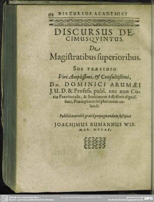 Discursus Decimusquintus. De Magistratibus superioribus