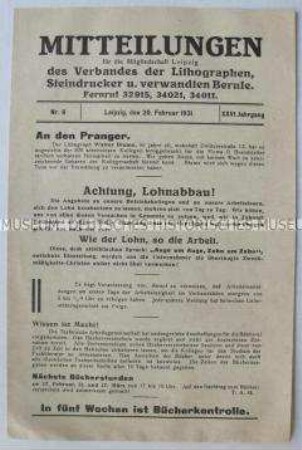 Lokales Mitteilungsblatt des Verbandes der Lithographen, Steindrucker und verwandten Berufe