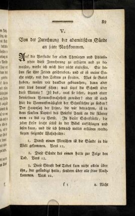 89-95, V. Von der Zurechnung der adamitischen Sünde an seine Nachkommen