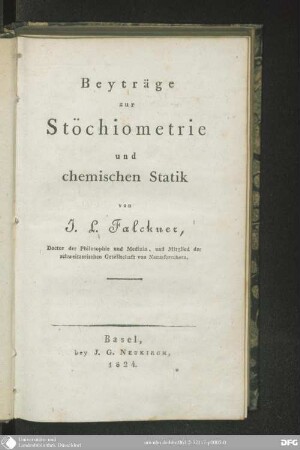 Beyträge zur Stöchiometrie und chemischen Statik