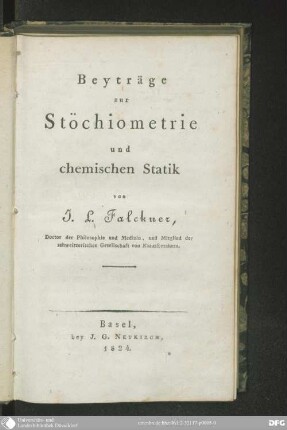 Beyträge zur Stöchiometrie und chemischen Statik