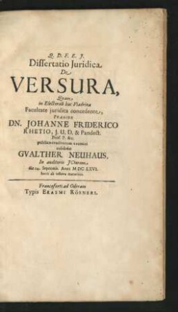 Dissertatio Iuridica De Versura